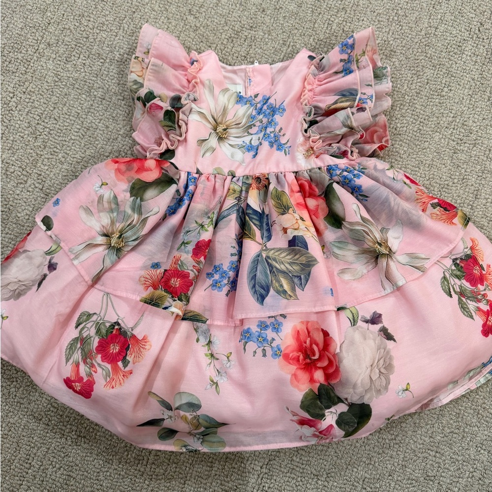 Pippa & Julie Pink Dress with Blue Floral Design